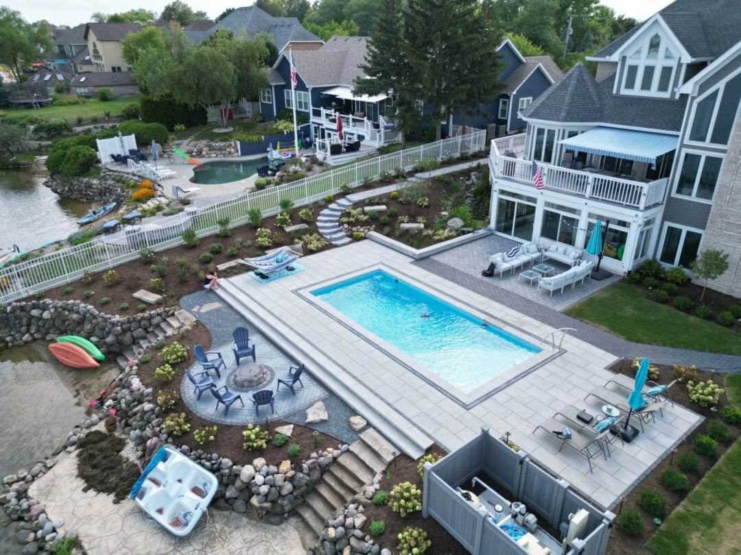 Luxury lakeside home with pool and patio