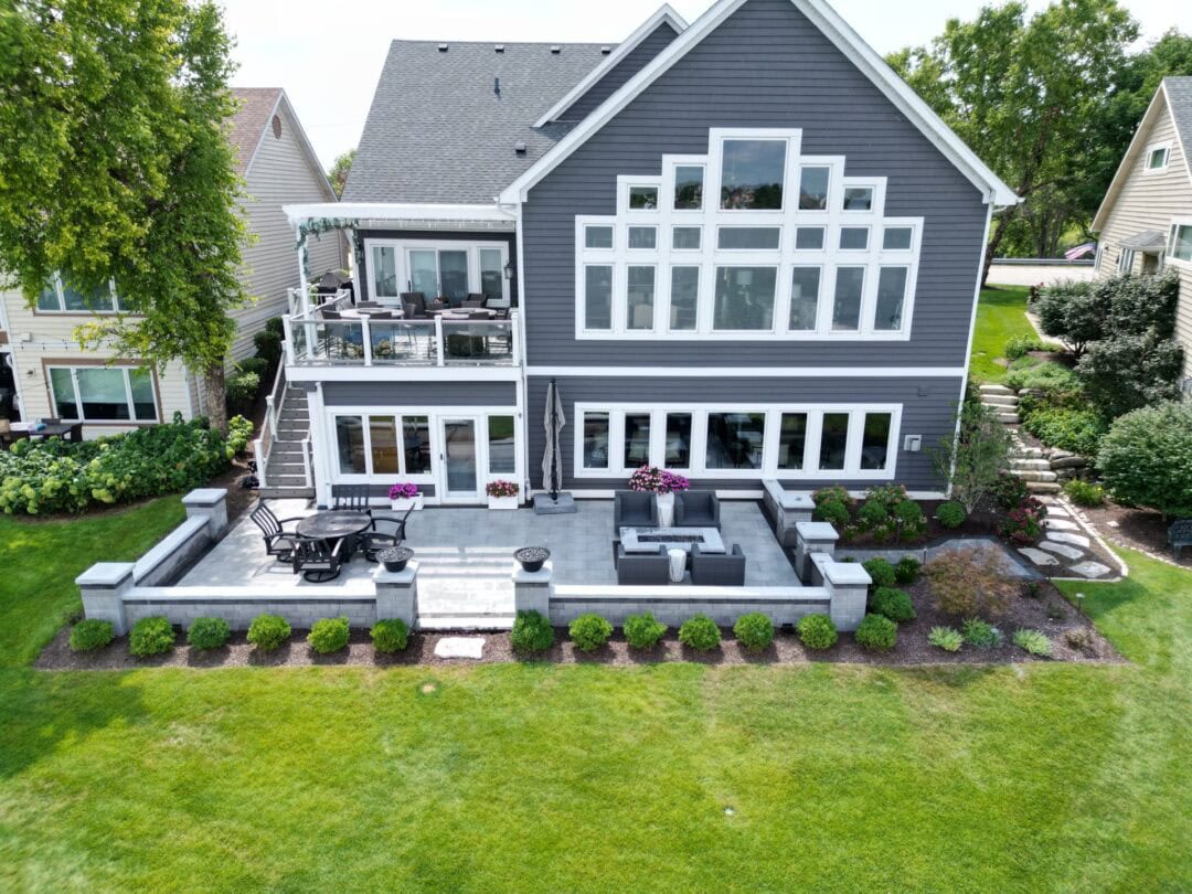 Modern house with spacious backyard patio.