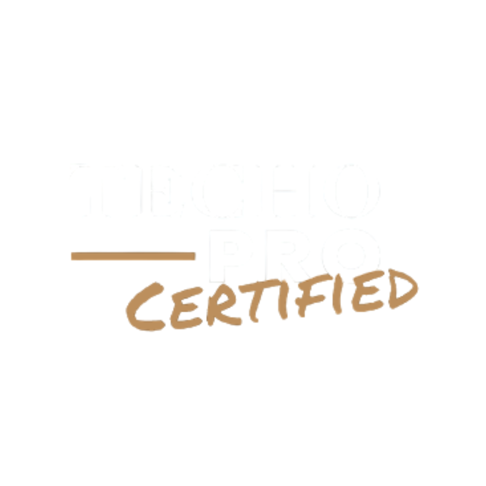 Techo Pro Certified logo in white and gold