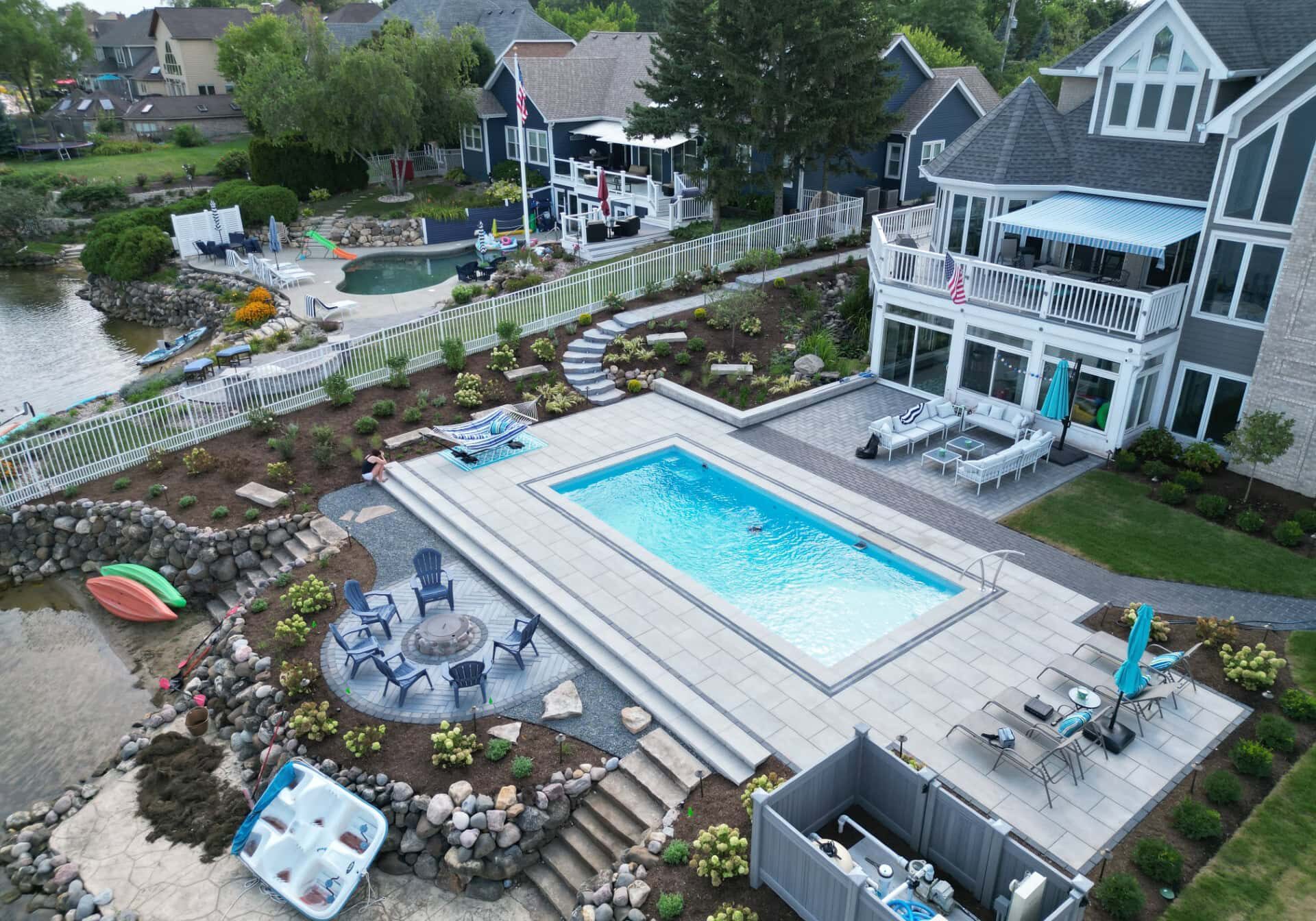 Luxury lakeside home with pool and patio