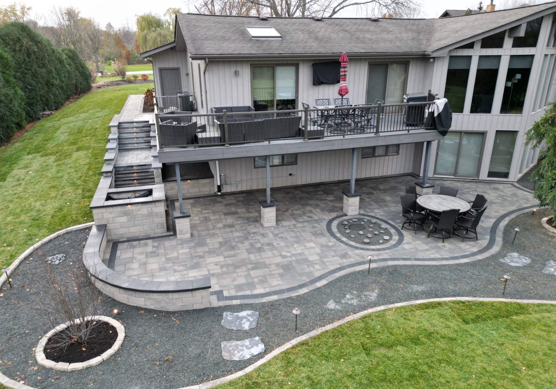 Modern patio with terrace and garden