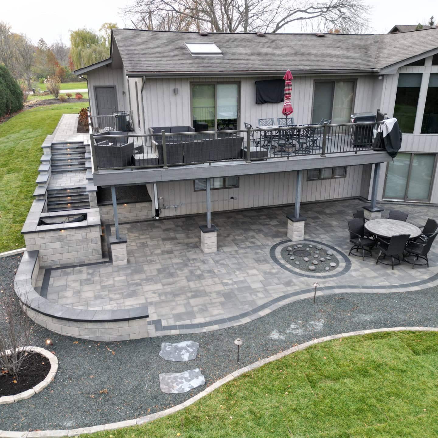 Modern patio with terrace and garden